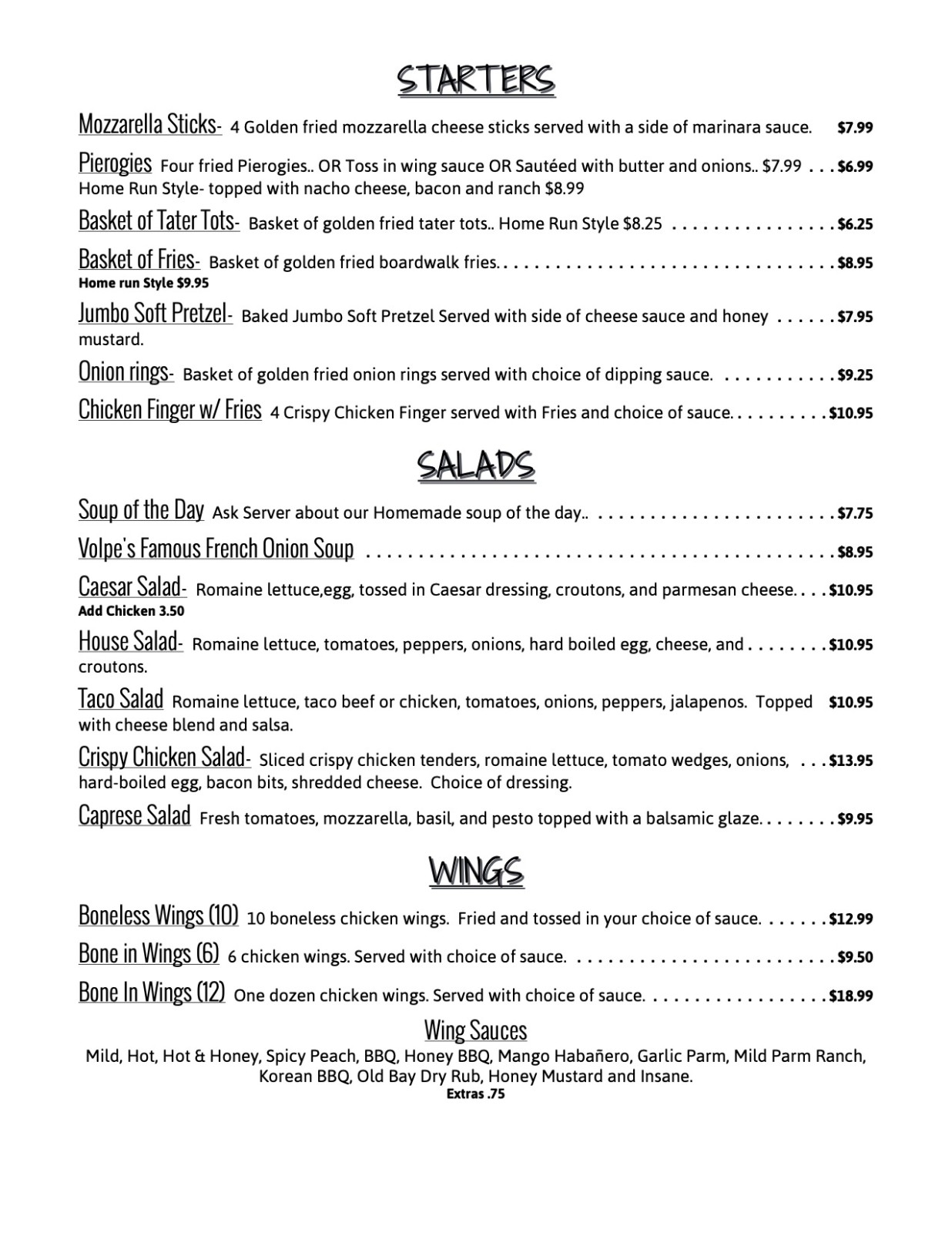 volpe's allentown menu