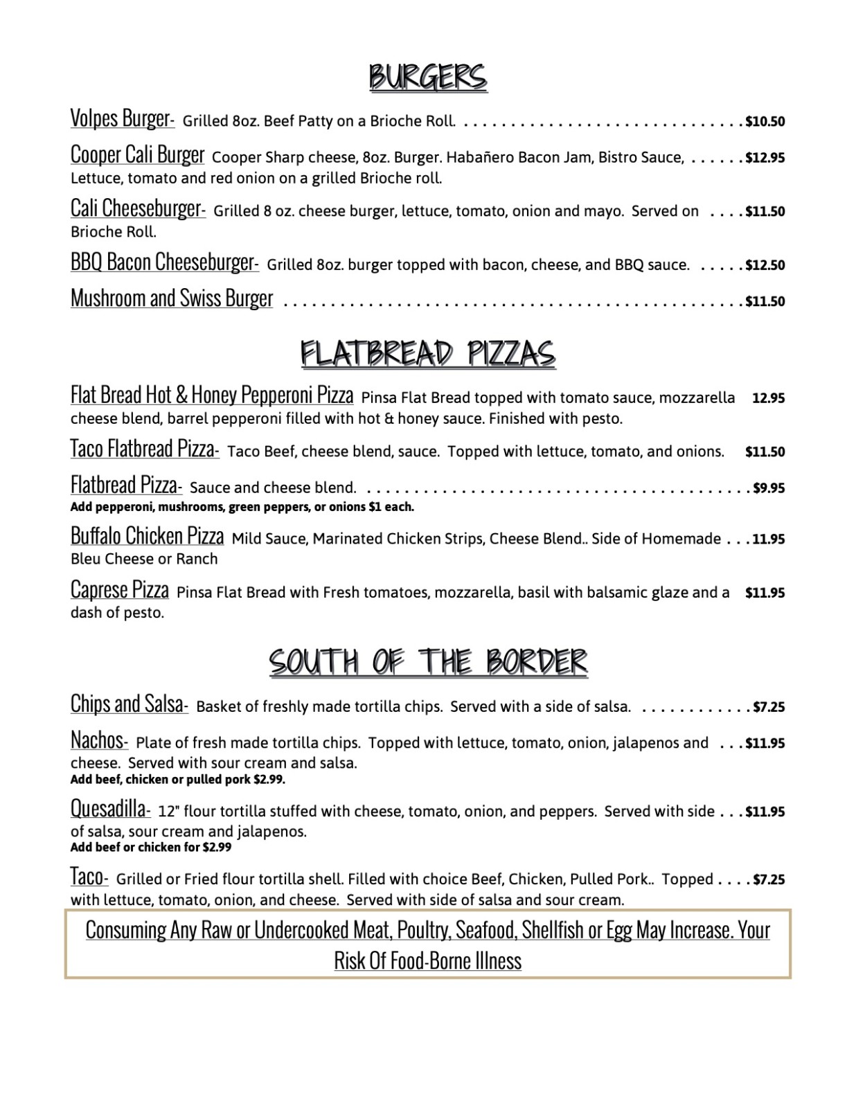 volpe's allentown menu